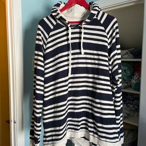 Men’s Banana Republic Long Sleeve Striped Hooded T-shirt, Navy and WhiteXXL